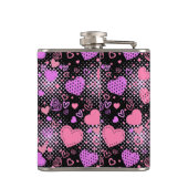 rosa Herz Muster 01 Schwarzes BG Flachmann (Rückseite)