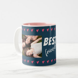 Rosa Herz Muster Beste Freunde 2 Foto Zweifarbige Tasse