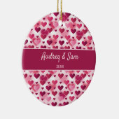 rosa Herz-Muster mit benutzerdefiniertem Text Keramik Ornament (Rechts)