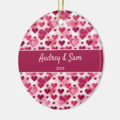 rosa Herz-Muster mit benutzerdefiniertem Text Keramik Ornament (Links)