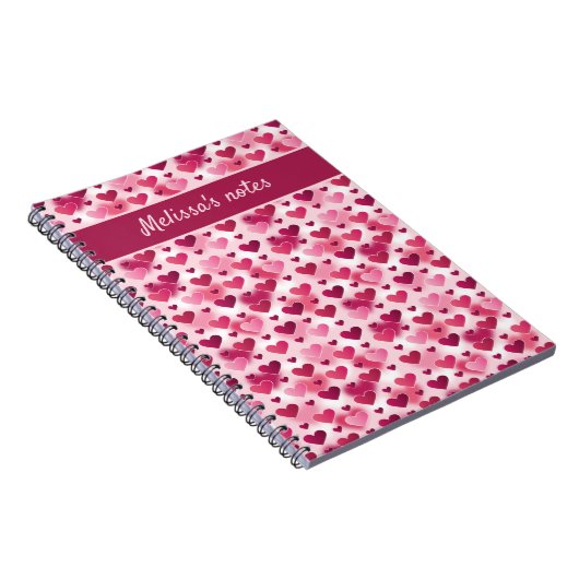rosa Herz-Muster mit benutzerdefiniertem Text Notizblock (Rechte Seite)