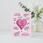 Rosa Herz Mütter Tag Spielerisch Stilvolle Zitate Postkarte (Stehend Vorderseite)