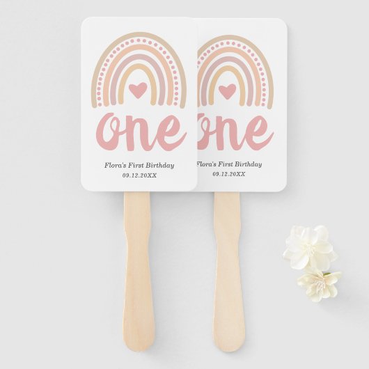 Rosa Herz Niedlich Girl Boho Rainbow Erster Geburt Fächer (Vorne und Hinten)