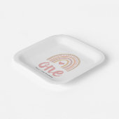 Rosa Herz Niedlich Girl Boho Rainbow Erster Geburt Pappteller (Gewinkelt)