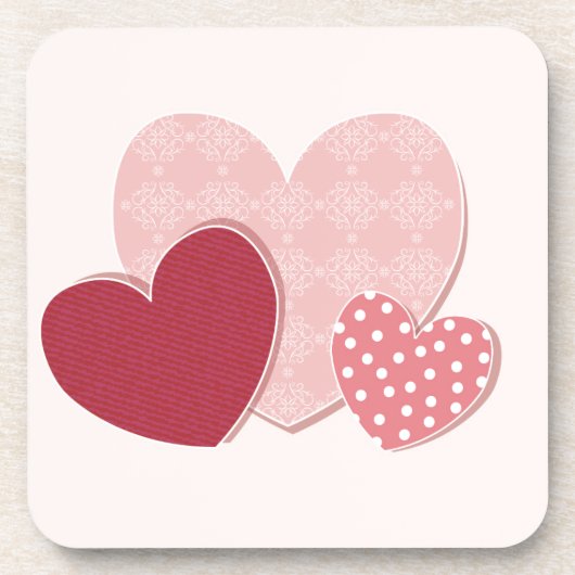 Rosa Herz-Papieraufkleber Getränkeuntersetzer (Vorderseite)
