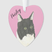 Rosa Herz Personalisiert Schwarze und Weiße Katze Ornament (Vorderseite)