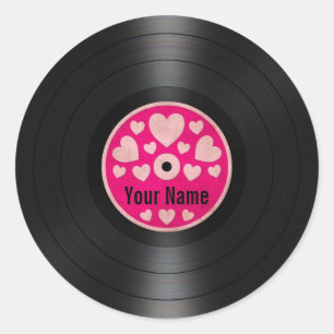Rosa Herz Personalisiert Vinyl Record Album Runder Aufkleber