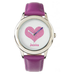 Rosa Herz - personalisierte Girly Namensuhr Armbanduhr