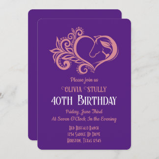 Rosa Herz, Pferd und Mädchen, elegant, 40. Geburts Einladung