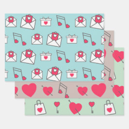 Rosa Herz Postkarte Pastell Geschenkpapier Set