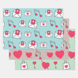 Rosa Herz Postkarte Pastell Geschenkpapier Set