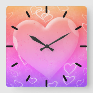rosa Herz Quadratische Wanduhr
