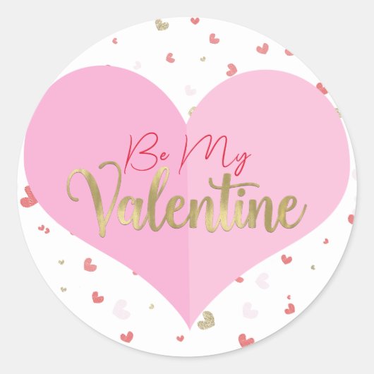Rosa Herz Red & Gold Hearts Valentinisches Party Runder Aufkleber (Vorderseite)