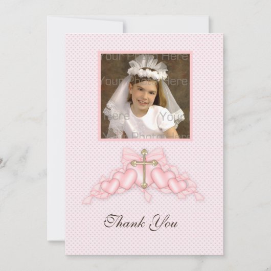 Rosa Herz-Religiöse Fotokarte Dankeskarte (Vorderseite)