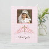 Rosa Herz-Religiöse Fotokarte Dankeskarte (Stehend Vorderseite)