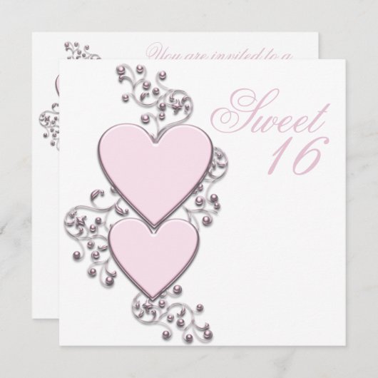 Rosa Herz Rosa Sweet 16 Party Einladung (Vorne/Hinten)