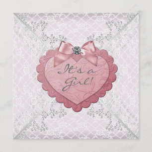 Rosa Herz Rosa Weiß Spitze Baby Shower Einladung