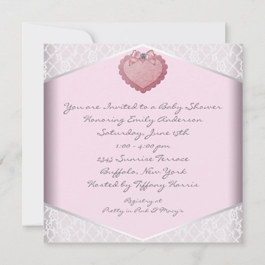 Rosa Herz Rosa weiße Schnürsenkel Kinderdusche Einladung (Rückseite)