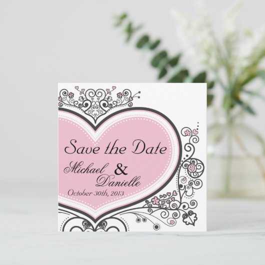rosa Herz Save The Date (Stehend Vorderseite)