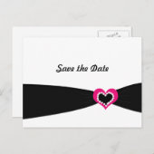 Rosa Herz Save the Date mit schwarzem Band Ankündigungspostkarte (Vorne/Hinten)