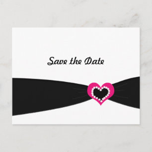 Rosa Herz Save the Date mit schwarzem Band Ankündigungspostkarte