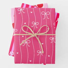 Rosa Herz-Schleifen-Kirschen Geschenkpapier Set