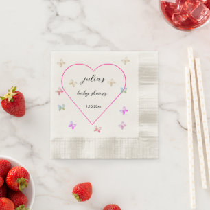 Rosa Herz Schmetterling Mädchen Baby Shower  Serviette