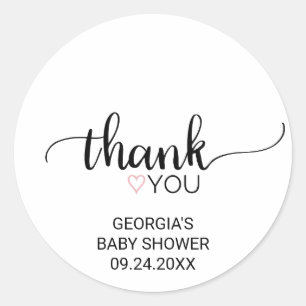 rosa Herz  Schwarze Kalligrafie Vielen Dank Runder Aufkleber