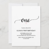 rosa Herz | Schwarze Kalligrafie zum ersten Geburt Einladung (Vorderseite)