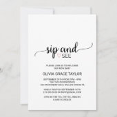 rosa Herz | Simple Black Calligraphy Sip and See Einladung (Vorderseite)
