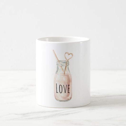 Rosa Herz Stroh Erdbeer Milch Kaffeetasse (Mittel)