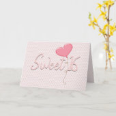 Rosa Herz Sweet 16 Geburtstagsballon Karte (Gelbe Blume)