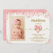 Rosa Herz Sweetheart Erster Geburtstag Einladung (Vorne/Hinten)