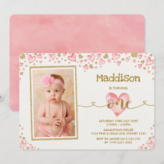 Rosa Herz Sweetheart Erster Geburtstag Einladung