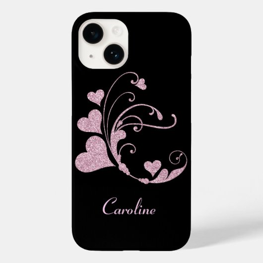 Rosa Herz Swirt Imitate Glitzer Case-Mate iPhone Hülle (Rückseite)