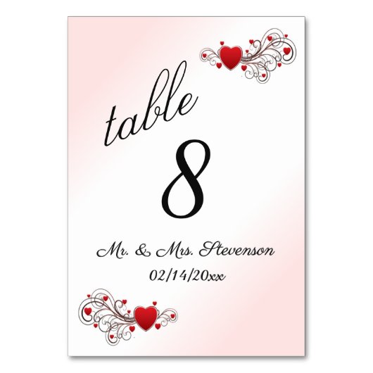Rosa Herz-Tischnummer Tischnummer (Rückseite)