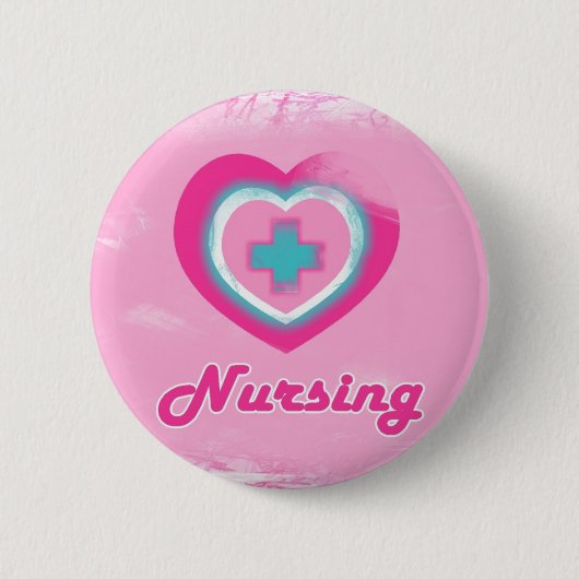 Rosa Herz-u. Kreuz Krankenpflege Button (Vorderseite)