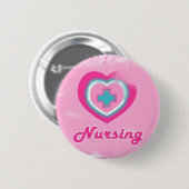 Rosa Herz-u. Kreuz Krankenpflege Button (Vorne & Hinten)