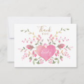 Rosa Herz und Blume Brautparty Dankeskarte (Vorderseite)