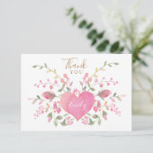 Rosa Herz und Blume Brautparty Dankeskarte (Stehend Vorderseite)
