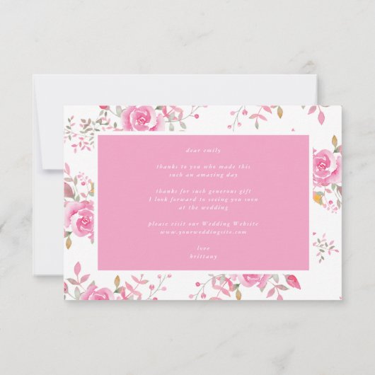 Rosa Herz und Blume Brautparty Dankeskarte (Rückseite)