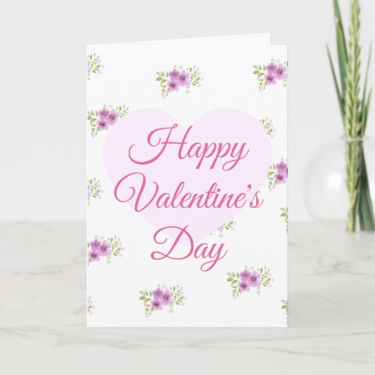 Rosa Herz und Blume - Happy Valentine Card Karte (Vorderseite)
