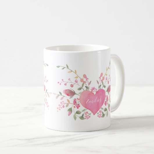 Rosa Herz und Blume Kaffeetasse (VorderseiteRechts)