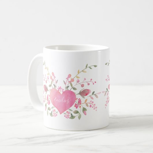 Rosa Herz und Blume Kaffeetasse (Vorderseite Links)