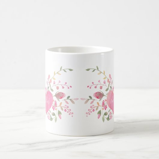 Rosa Herz und Blume Kaffeetasse (Mittel)