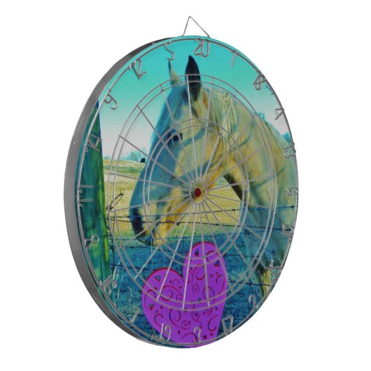 Rosa Herz und gelbes Pferd Dartscheibe (Vorderseite Links)