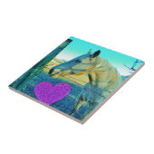 Rosa Herz und gelbes Pferd Fliese (Seite)