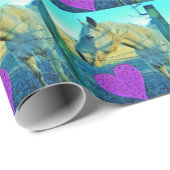 Rosa Herz und gelbes Pferd Geschenkpapier (Rolleneckpunkt)