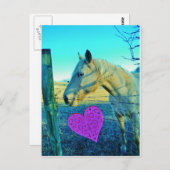 Rosa Herz und gelbes Pferd Postkarte (Vorne/Hinten)