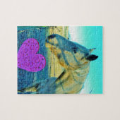 Rosa Herz und gelbes Pferd Puzzle (Horizontal)